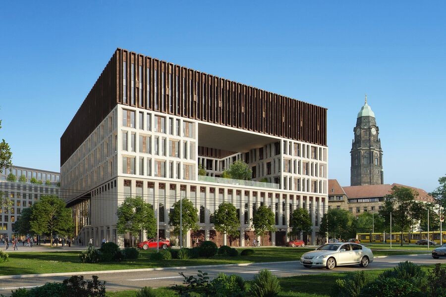 Stadtforum Dresden Ostansicht des Stadtforums Dresden mit Rathaus im Hintergrund